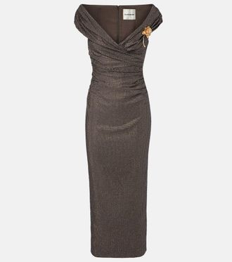 Roland Mouret Embellished draped chiffon midi dress