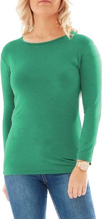 Crazy Girls Womens Long Sleeve Stretch Plain Round Scoop Neck T Shirt Top Ladies Fitted Tee (Green, 20-22)