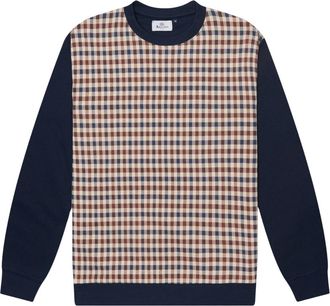 Aquascutum Mens Active Club Check Crewneck Navy Cotton - Size X-Large