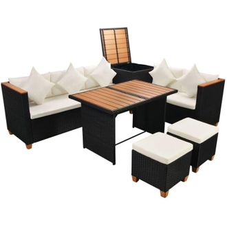 vidaXL Set Muebles De Jard&iacute;n 7 Piezas Y Cojines Rat&aacute;n Sint&eacute;tico Negro Vidaxl