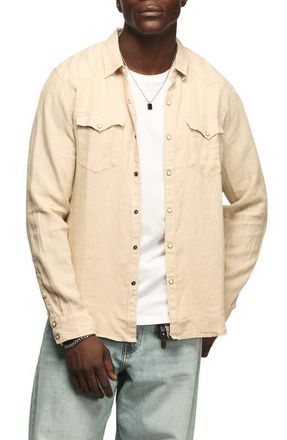 Lucky Brand Linen Snap-Up Western Shirt in Vintage Khaki at Nordstrom, Size Xx-Large