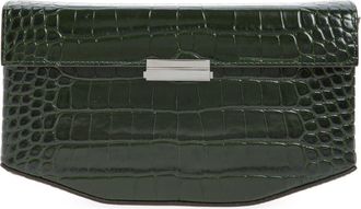 Toteme Clip Croc Embossed Leather Clutch in Dark Green at Nordstrom