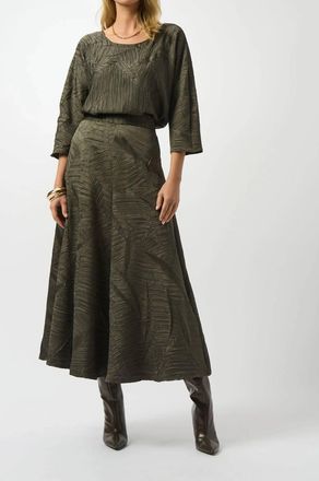 Joseph Ribkoff Pleated Satin Long Flared Skirt In Green