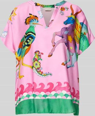Milano Milano Italy Blusenshirt aus Viskose im Allover-Look in Pink, Gr&ouml;&szlig;e 42