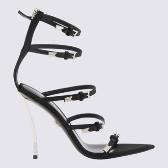 Versace Black Leather Pin-Point Sandals