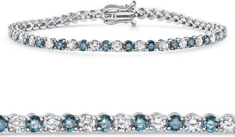 Pompeii3 5Ct Blue & White Diamond Tennis Bracelet 14k Gold Lab Grown 7 Size: 7