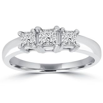 Pompeii3 1ct Three Stone Diamond Ring 14K White Gold Size Selectable