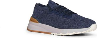 Brunello Cucinelli Mens Runners Denim Wool Knit Blue Calf Leather Trainers Sneaker