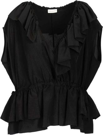 Dries Van Noten Tops, Dames, Zwart, M, Polyester, Jersey Top met Riem