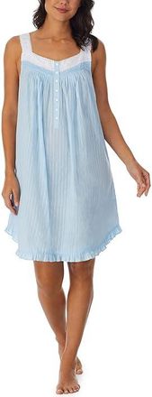 Eileen West Sleeveless Cotton Dobby Chemise Womens Pajama Solid Blue : XS, Lace/Cotton