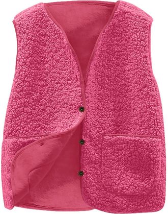 Generic Teddy Fleece Vest Toddler Girls Boys Faux For Warm Sleeveless Waist Coat Gilet Soft Plush Lined Vest Fall Winter Outwear Clothes with Pockets Lightwei