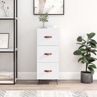 vidaXL Vidaxl - Aparador De Madera Contrachapada Blanco Brillante 34,5x34x90 Cm