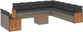 vidaXL Set De Sof&aacute;s De Jard&iacute;n 12 Pzas Con Cojines Rat&aacute;n Sint&eacute;tico Gris Vidaxl
