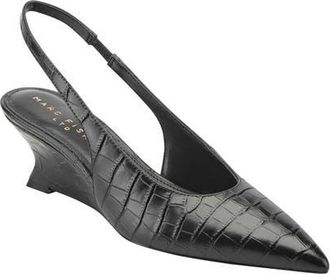 Marc Fisher Taten Slingback Pointed Toe Wedge Pump in Black 002 at Nordstrom, Size 5.5