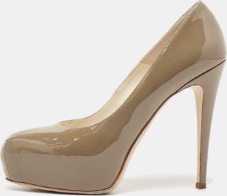 Brian Atwood Grey Patent Leather Platform Pumps