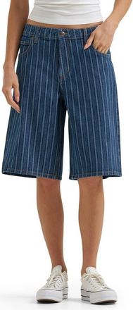 Lee Stripe Mid Rise Loose Long Denim Shorts in Sonic Speed at Nordstrom, Size 25