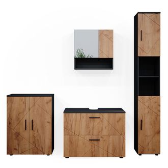 Vicco Conjunto De Muebles De Ba&ntilde;o Irma, Oro Power Roble/antracita, 4 Piezas, Con Cajonera Y Mueble Alto