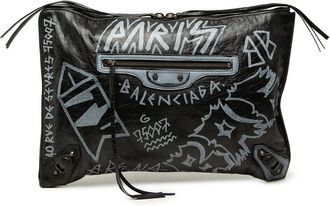 Balenciaga Pre-owned Balenciaga Lambskin Motocross Classic Graffiti All Over Zip Around Flat Clutch Ladies L6Q9F8YTORK9I3CI