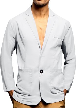 Generic MenS Casual Linen Look Blazers Mens Lightweight Sports Jackets Casual Summer Business Suit Coats Summer Regular Fit 1 Button Elegance Sophisticated St