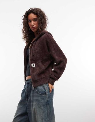 Carhartt Work in Progress Maine felpa con zip e chiusura frontale in marrone scuro