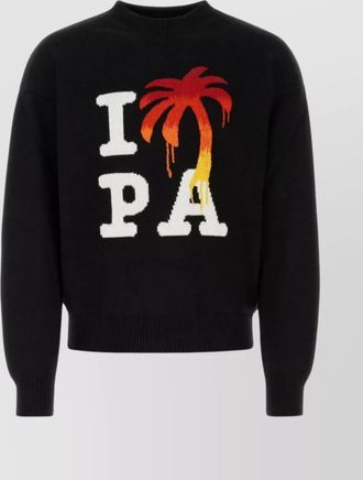 Palm Angels wool blend crew-neck sweater with embroidered graphic