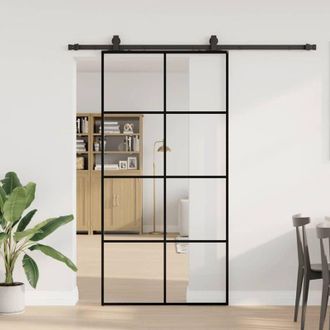 vidaXL Vidaxl - Puerta Corredera Set Herrajes Negra 102,5x205 Cm Esg Vidrio
