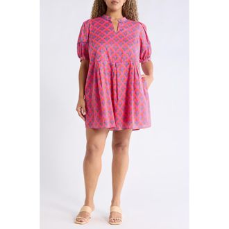 Sugarlips Fawna Floral Cotton Shift Minidress in Pink-Orange-Blue at Nordstrom, Size 3X