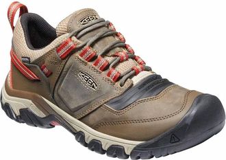Keen Mens Ridge Flex Waterproof Hiking Sneakers In Timberwolf/ketchup
