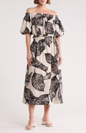 Ellen Tracy Pull-On Midi Skirt in Black Marshmallow Botanica at Nordstrom Rack, Size X-Small