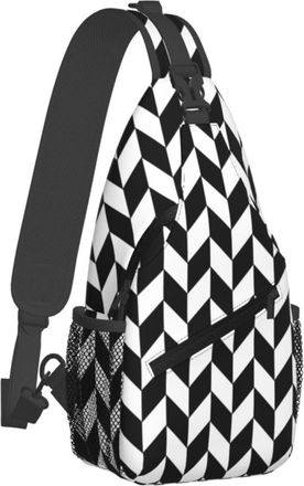 Generic Sling Bag For Men Women Black White Lattice Print Shoulder Backpack Lightweight Durable One Strap Shoulder Chest Bag, For Shopping, Hiking, Cycling