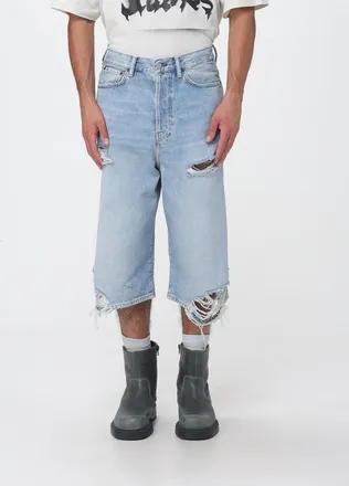Acne Studios Shorts al ginocchio in denim distressed con orlo a taglio vivo
