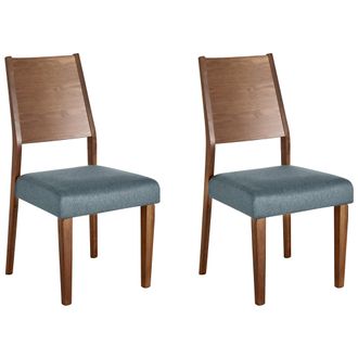 Beliani Conjunto De 2 Sillas De Madera De Caucho Oscura Gris Coj&iacute;n De Asiento Elmira