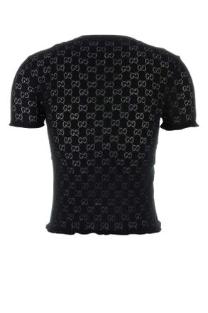 Gucci Womens Black Gg Cotton Blend T-Shirt Exterior: Polyester Maglie Sweater