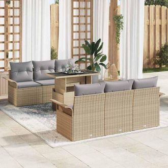 vidaXL Vidaxl - Conjunto De Sof&aacute; De Jard&iacute;n Con Coj&iacute;n 7 Pcs Beige Polirat&aacute;n