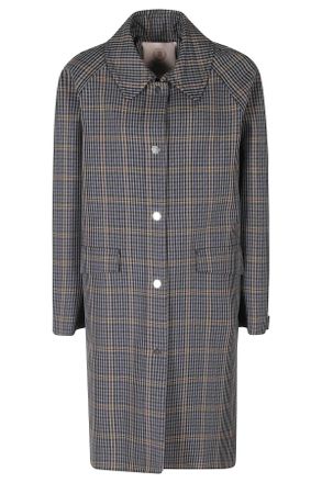 Tela Grey Black Wool-Blend Checkered Long Coat