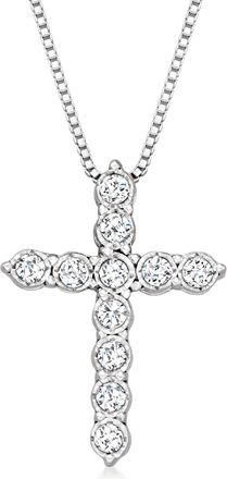 Ross-Simons Diamond Cross Pendant Necklace in Sterling Silver