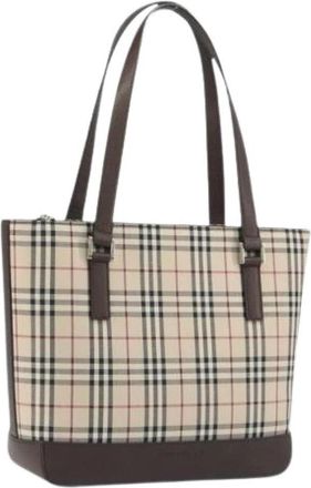 Burberry Pre-owned Vintage Canvas Tote Bag - Dames - Vintage Shopper - Beige - ONE Size - Leer - Vintage