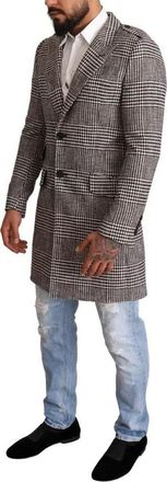 Dolce & Gabbana Mens Gray Check Plaid Long Trench Coat Jacket Cotton Clothing