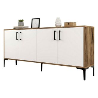 Dmora Aparador Orionis, Buf&eacute; De Sal&oacute;n, Aparador De Sal&oacute;n, Despensa De Cocina, 180x35h78 Cm, Nogal Y Blanco, Con Embalaje Reforzado - Dmora