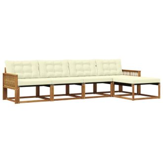 vidaXL Conjunto De Sof&aacute;s De Exterior Con Coj&iacute;n 5 Pcs Natural Y Crema Vidaxl