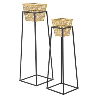 Dmora Vaso, Conjunto 2 Vasos, Suportes Remov&iacute;veis Estrutura Preta, Di&acirc;metro Vaso Grande: 16, Vaso Pequeno: 13 Cm, Dourado - Samara