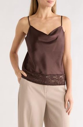 Renee C Lace Trim Satin Camisole in Brown at Nordstrom Rack, Size X-Small