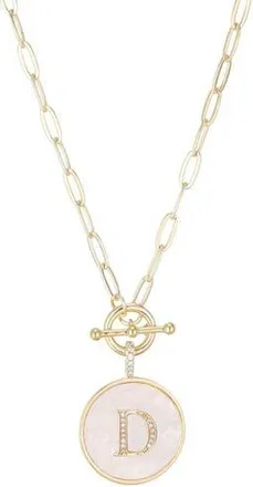Adornia 14K Gold Plated Mother-of-Pearl Initial Pendant Necklace in White/Gold-D at Nordstrom Rack