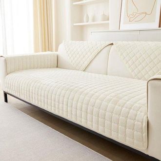 OEM Fodere In Flanella Lavabili Per Cuscini Di Seduta, Antiscivolo Per Divani A 1, 2 O 3 Posti, Per Divani Angolari E Mobili A L, Beige/bianco, 90 X