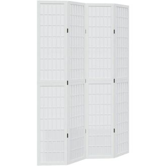 vidaXL Biombo Separador De 4 Paneles Madera Maciza Paulownia Blanco Vidaxl