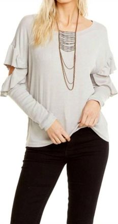 Chaser Vintage Rib Long Sleeve Vented Ruffle Dolman Top In Light Grey