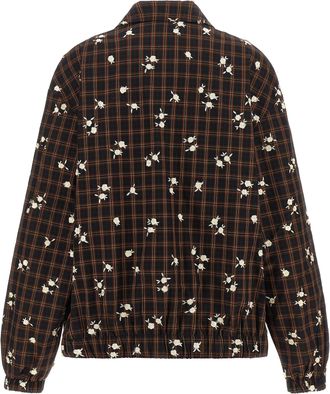 Ganni Check Flower Embroidered Jacket - Brown