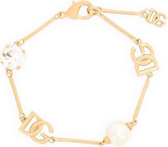 Dolce & Gabbana DG-plaque crystal-embellished bracelet - women - Brass/glass/Plexiglass - One Size - Gold