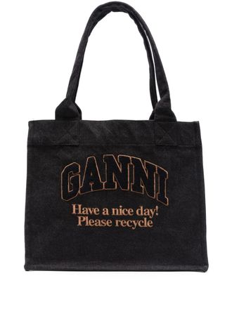 Ganni large denim tote bag - Black