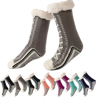 Generic Ultra-thick Cashmere Slipper Home Socks, Thick Warm Christmas Slipper Socks with Non Slip Grip, Cashmere Socks for Women (gray)